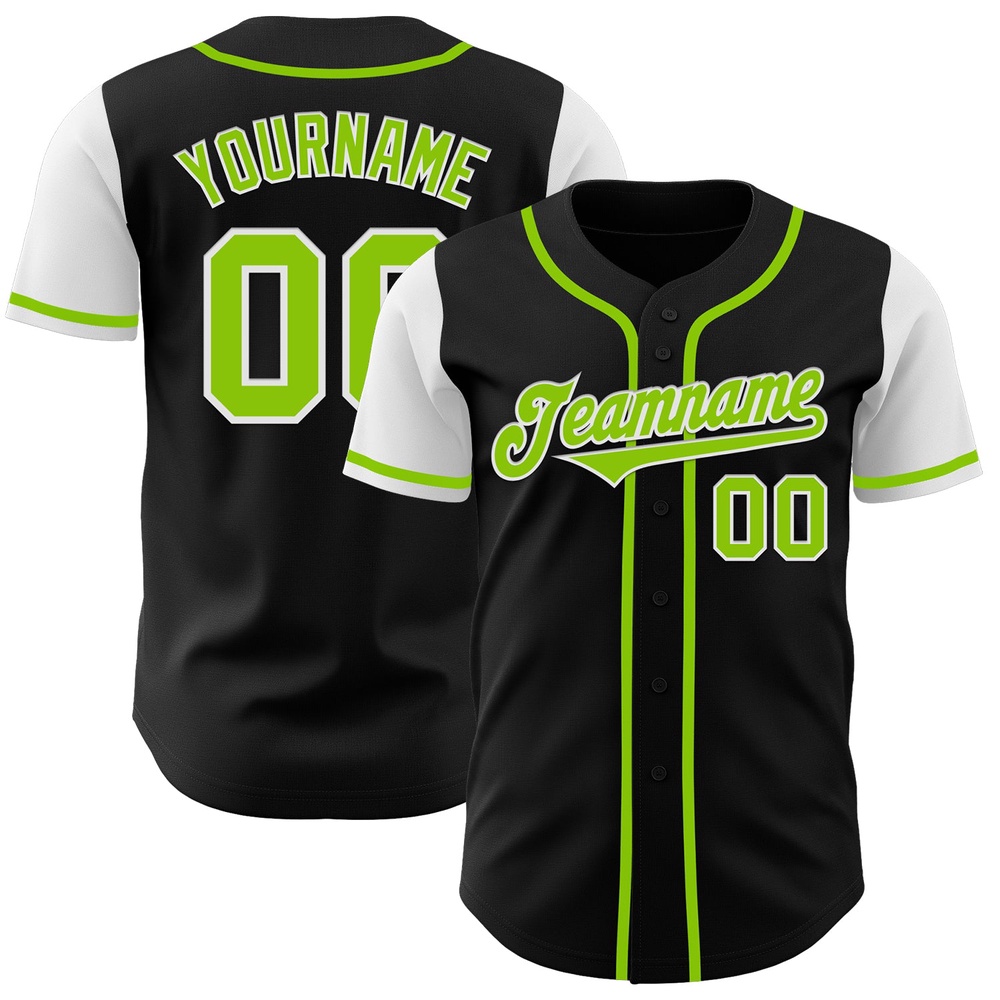 Black Neon Green-White Authentic Two Tone Baseball Jersey, Custom Baseball Jersey, Personalized Sport Jersey Black Neon Green-White Authentic Two Tone Baseball Jersey, Custom Baseball Jersey, Personalized Sport Jersey