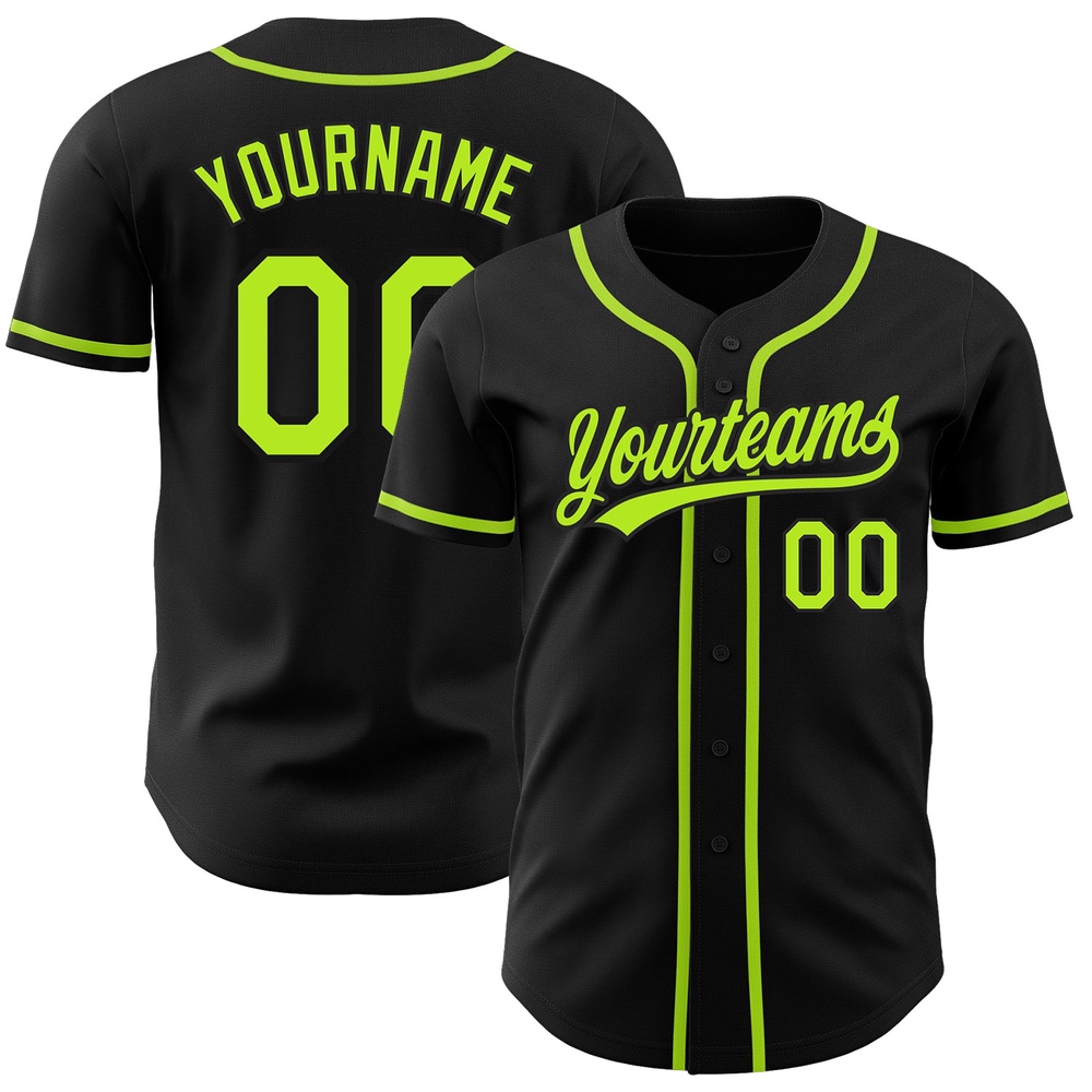 Black Neon Green Authentic Baseball Jersey, Custom Baseball Jersey, Personalized Sport Jersey