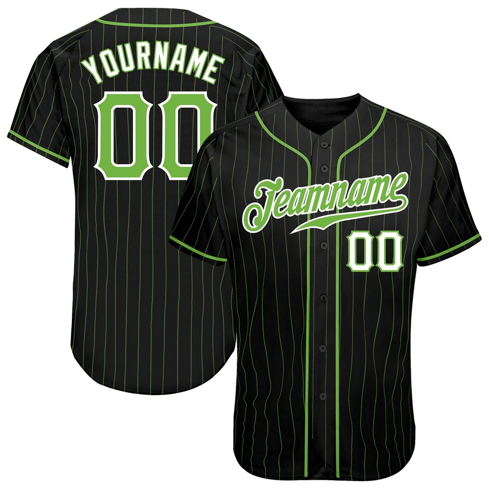 Black Neon Green Pinstripe Neon Green-White Authentic Baseball Jersey, Custom Baseball Jersey, Personalized Sport Jersey