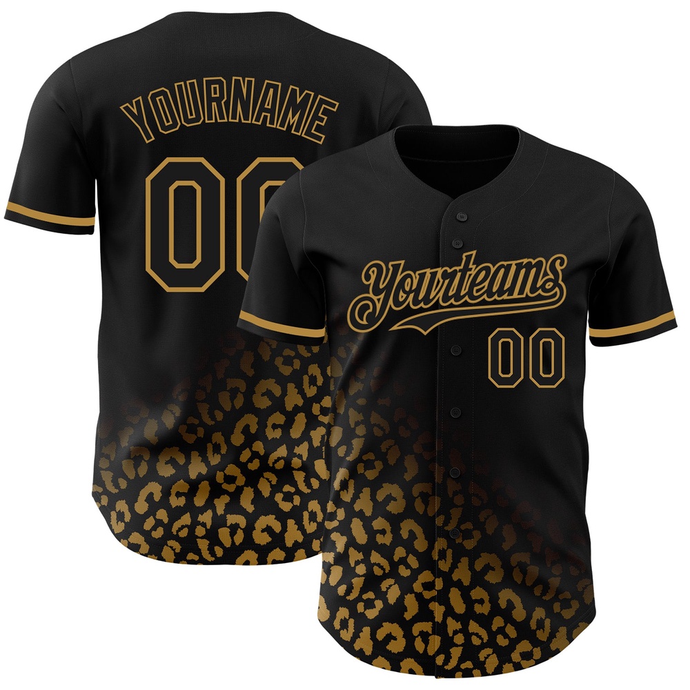 Black Old Gold 3D Pattern Design Leopard Print Fade Fashion Authentic Baseball Jersey, Custom Baseball Jersey, Personalized Sport Jersey