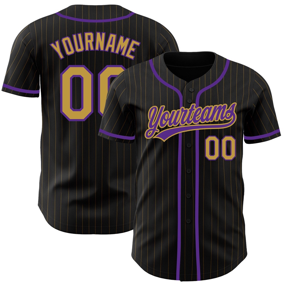 Black Old Gold Pinstripe Old Gold-Purple Authentic Baseball Jersey, Custom Baseball Jersey, Personalized Sport Jersey