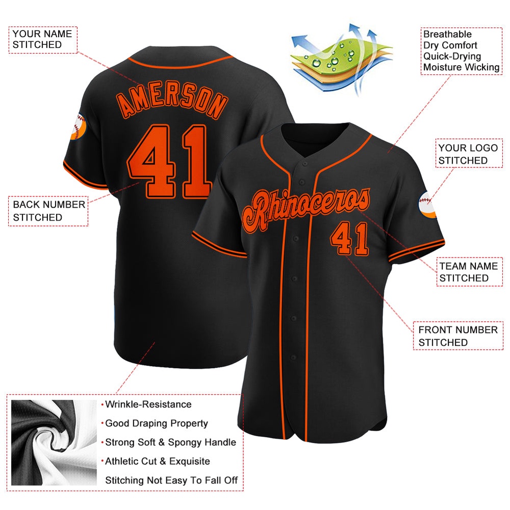 Black Orange-Black Authentic Baseball Jersey, Custom Baseball Jersey, Personalized Sport Jersey