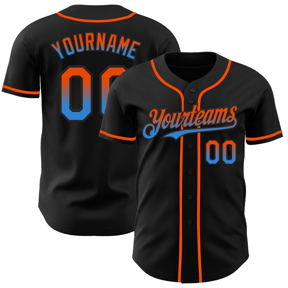 Black Orange-Electric Blue Authentic Fade Fashion Baseball Jersey, Custom Baseball Jersey, Personalized Sport Jersey Black Orange-Electric Blue Authentic Fade Fashion Baseball Jersey, Custom Baseball Jersey, Personalized Sport Jersey