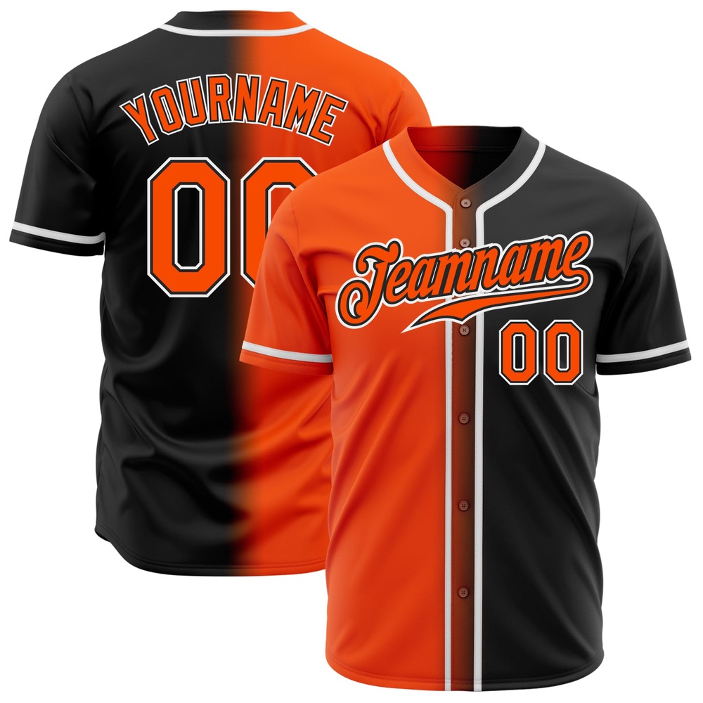 Black Orange-White Authentic Gradient Fashion Baseball Jersey, Custom Baseball Jersey, Personalized Sport Jersey Black Orange-White Authentic Gradient Fashion Baseball Jersey, Custom Baseball Jersey, Personalized Sport Jersey