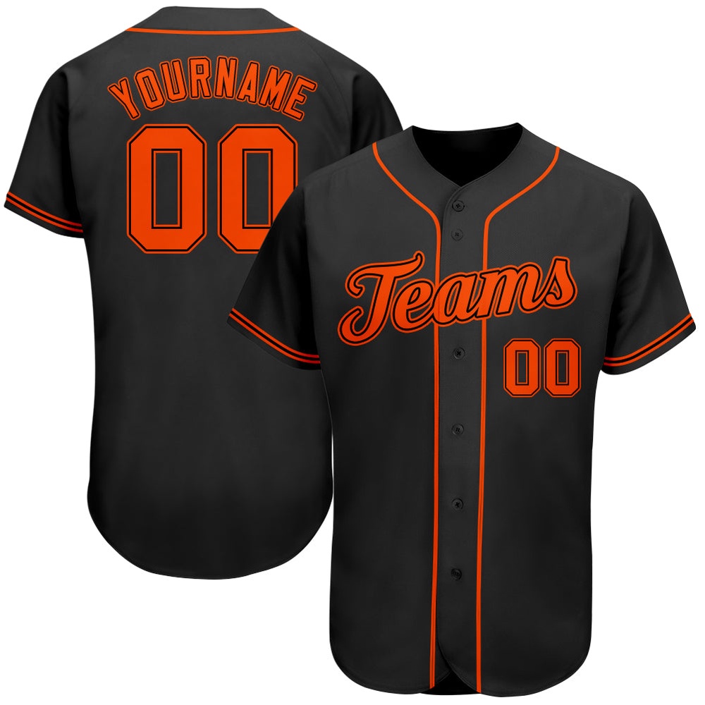 Black Orange Authentic Baseball Jersey, Custom Baseball Jersey, Personalized Sport Jersey