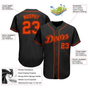 Black Orange Authentic Baseball Jersey, Custom Baseball&hellip;