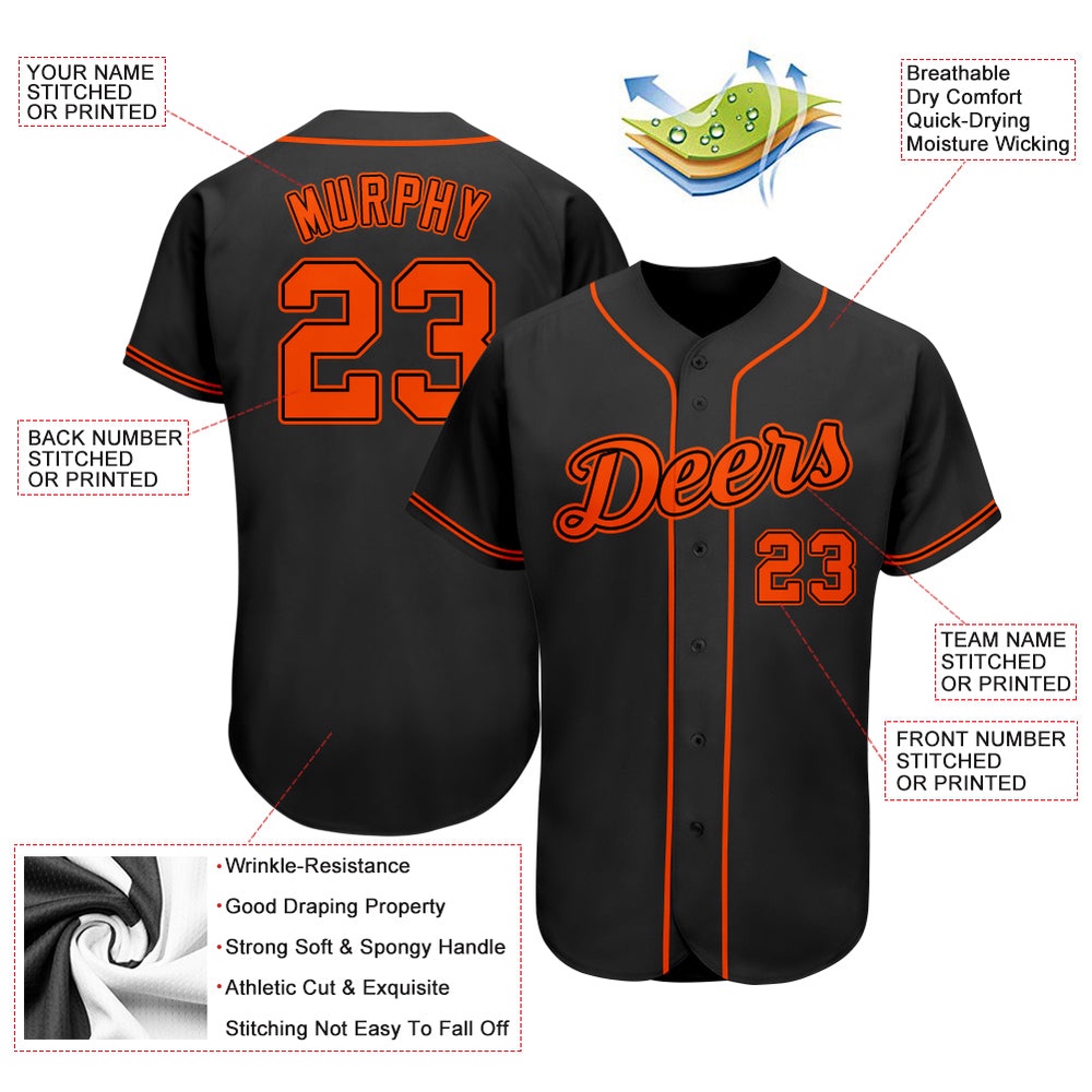 Black Orange Authentic Baseball Jersey, Custom Baseball Jersey, Personalized Sport Jersey