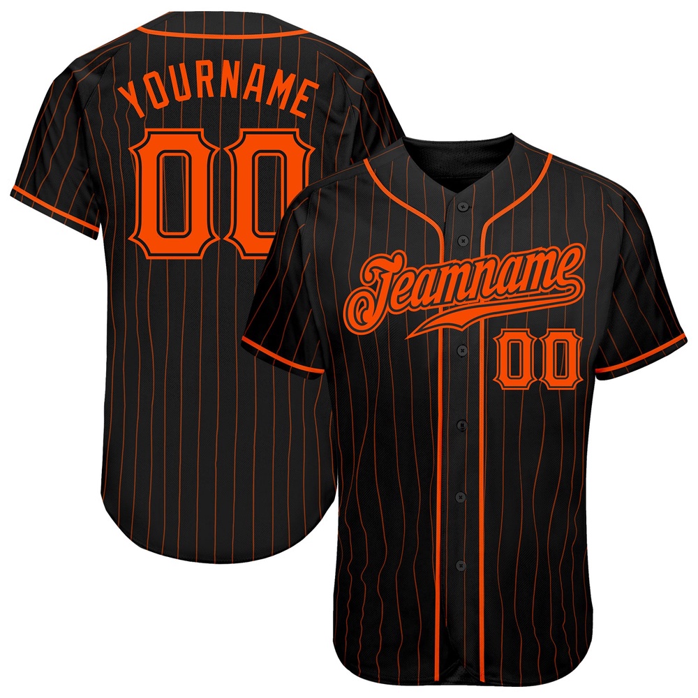 Black Orange Pinstripe Orange-Black Authentic Baseball Jersey, Custom Baseball Jersey, Personalized Sport Jersey Black Orange Pinstripe Orange-Black Authentic Baseball Jersey, Custom Baseball Jersey, Personalized Sport Jersey