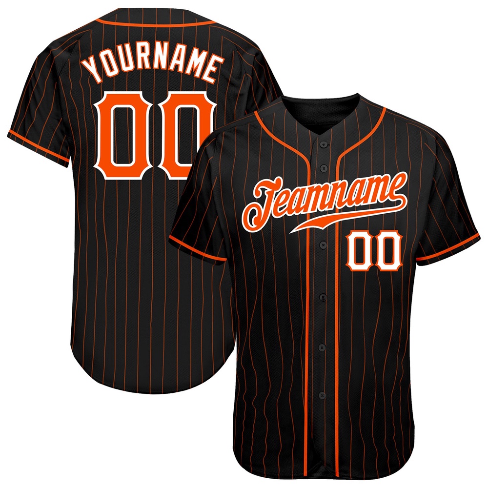 Black Orange Pinstripe Orange-White Authentic Baseball Jersey, Custom Baseball Jersey, Personalized Sport Jersey Black Orange Pinstripe Orange-White Authentic Baseball Jersey, Custom Baseball Jersey, Personalized Sport Jersey