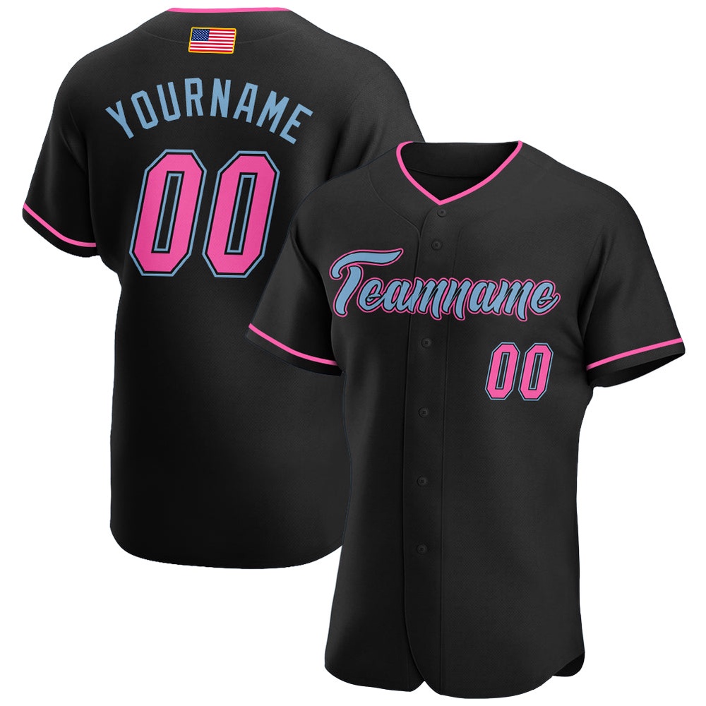 Black Pink-Light Blue Authentic American Flag Fashion Baseball Jersey, Custom Baseball Jersey, Personalized Sport Jersey Black Pink-Light Blue Authentic American Flag Fashion Baseball Jersey, Custom Baseball Jersey, Personalized Sport Jersey