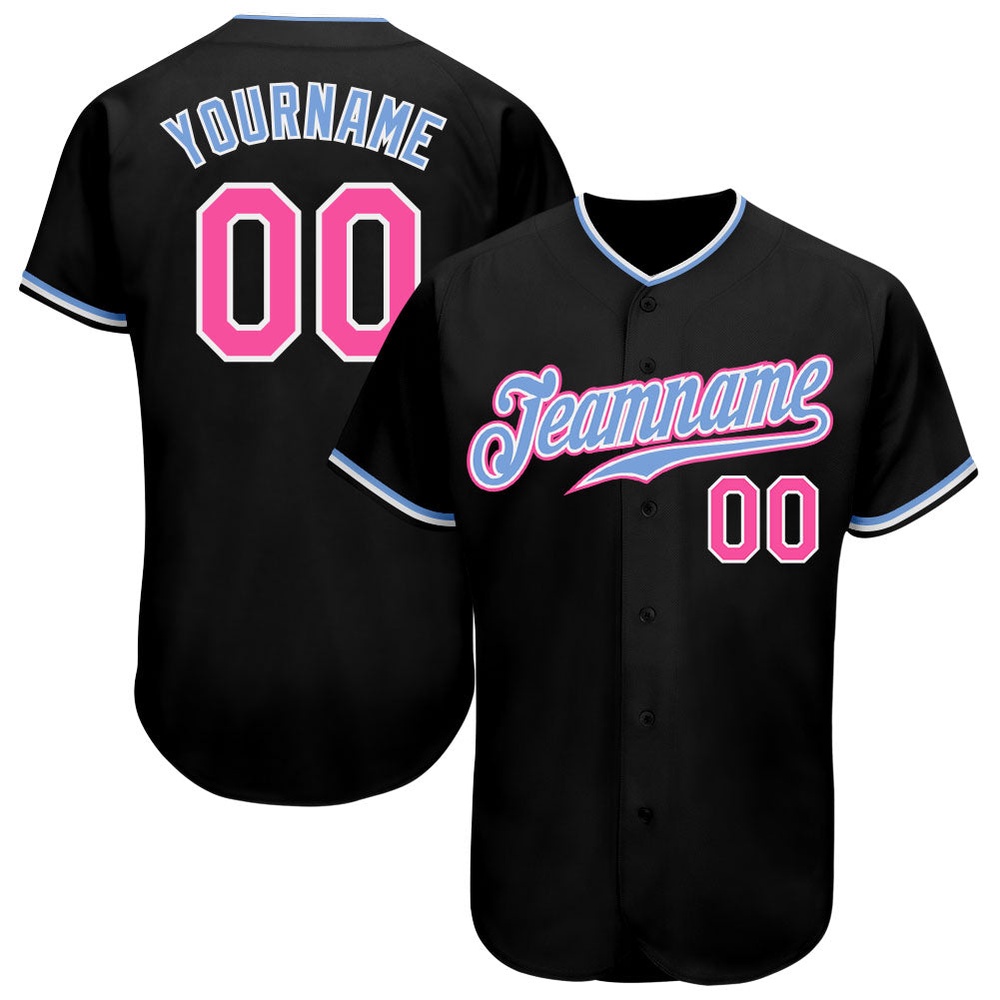 Black Pink-Light Blue Authentic Baseball Jersey, Custom Baseball Jersey, Personalized Sport Jersey