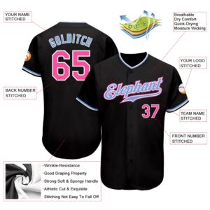 Black Pink-Light Blue Authentic Baseball Jersey, Custom&hellip;