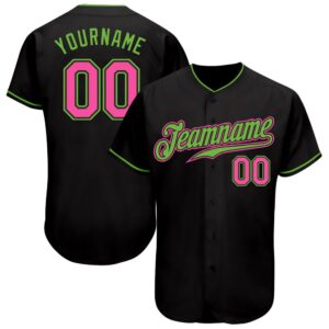 Black Pink-Neon Green Authentic Baseball Jersey, Custom&hellip;
