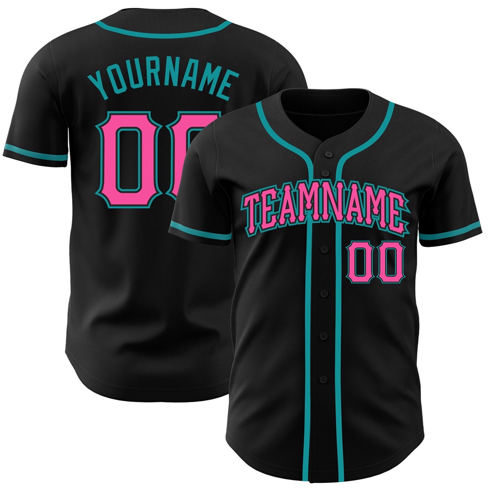 Black Pink-Teal Authentic Baseball Jersey, Custom Baseball Jersey, Personalized Sport Jersey