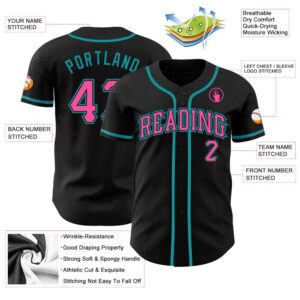Black Pink-Teal Authentic Baseball Jersey, Custom Baseball&hellip;