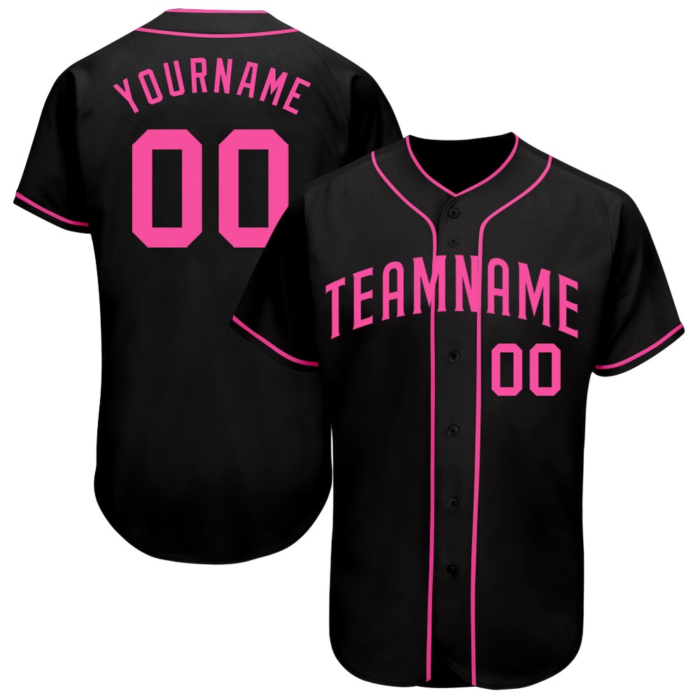 Black Pink Authentic Baseball Jersey, Custom Baseball Jersey, Personalized Sport Jersey