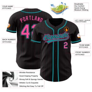 Black Pink Pinstripe Pink-Teal Authentic Baseball Jersey,&hellip;