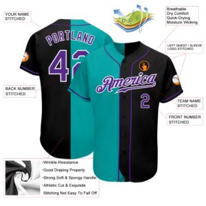 Black Purple-Aqua Authentic Split Fashion Baseball Jersey,&hellip;