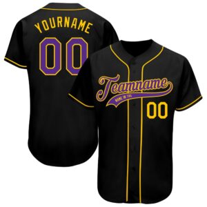 Black Purple-Gold Authentic Baseball Jersey, Custom Baseball&hellip;