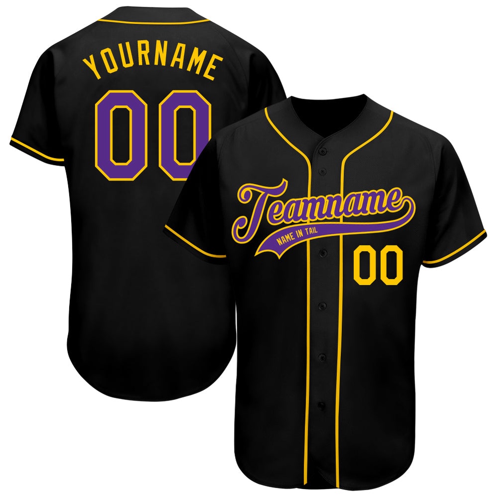 Black Purple-Gold Authentic Baseball Jersey, Custom Baseball Jersey, Personalized Sport Jersey Black Purple-Gold Authentic Baseball Jersey, Custom Baseball Jersey, Personalized Sport Jersey