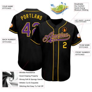 Black Purple-Gold Authentic Baseball Jersey, Custom Baseball&hellip;