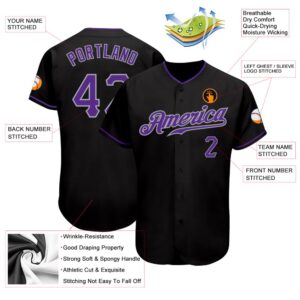 Black Purple-Gray Authentic Baseball Jersey, Custom Baseball&hellip;