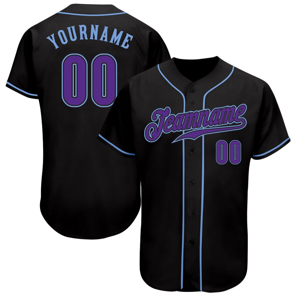 Black Purple-Light Blue Authentic Baseball Jersey, Custom Baseball Jersey, Personalized Sport Jersey