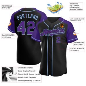 Black Purple-Light Blue Authentic Raglan Sleeves Baseball&hellip;