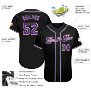 Black Purple-White Authentic Baseball Jersey, Custom Baseball&hellip;