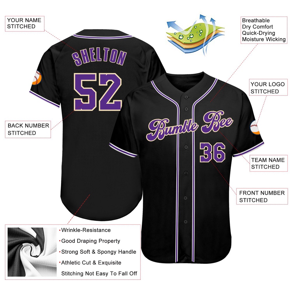 Black Purple-White Authentic Baseball Jersey, Custom Baseball Jersey, Personalized Sport Jersey