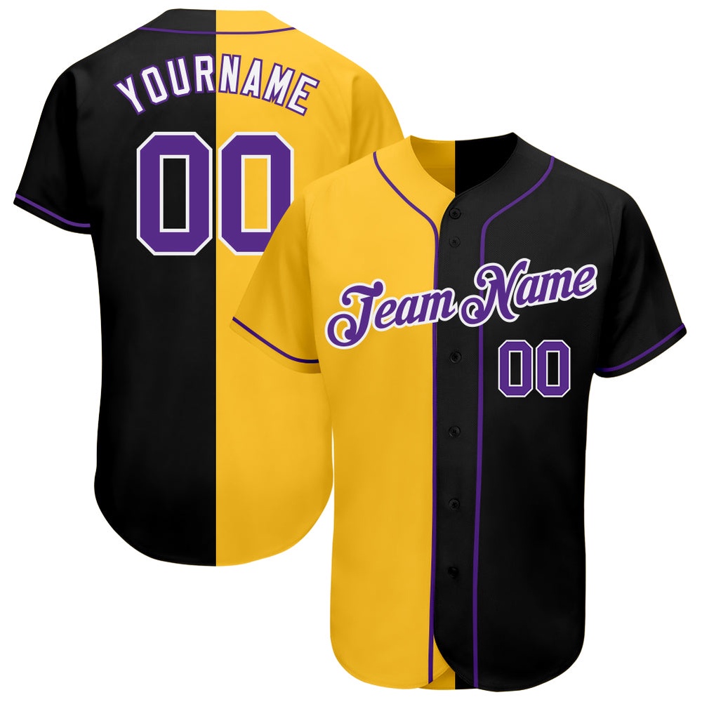 Black Purple-Yellow Authentic Split Fashion Baseball Jersey, Custom Baseball Jersey, Personalized Sport Jersey