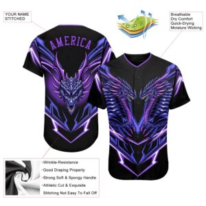 Black Purple 3D Monster Authentic Baseball Jersey,&hellip;