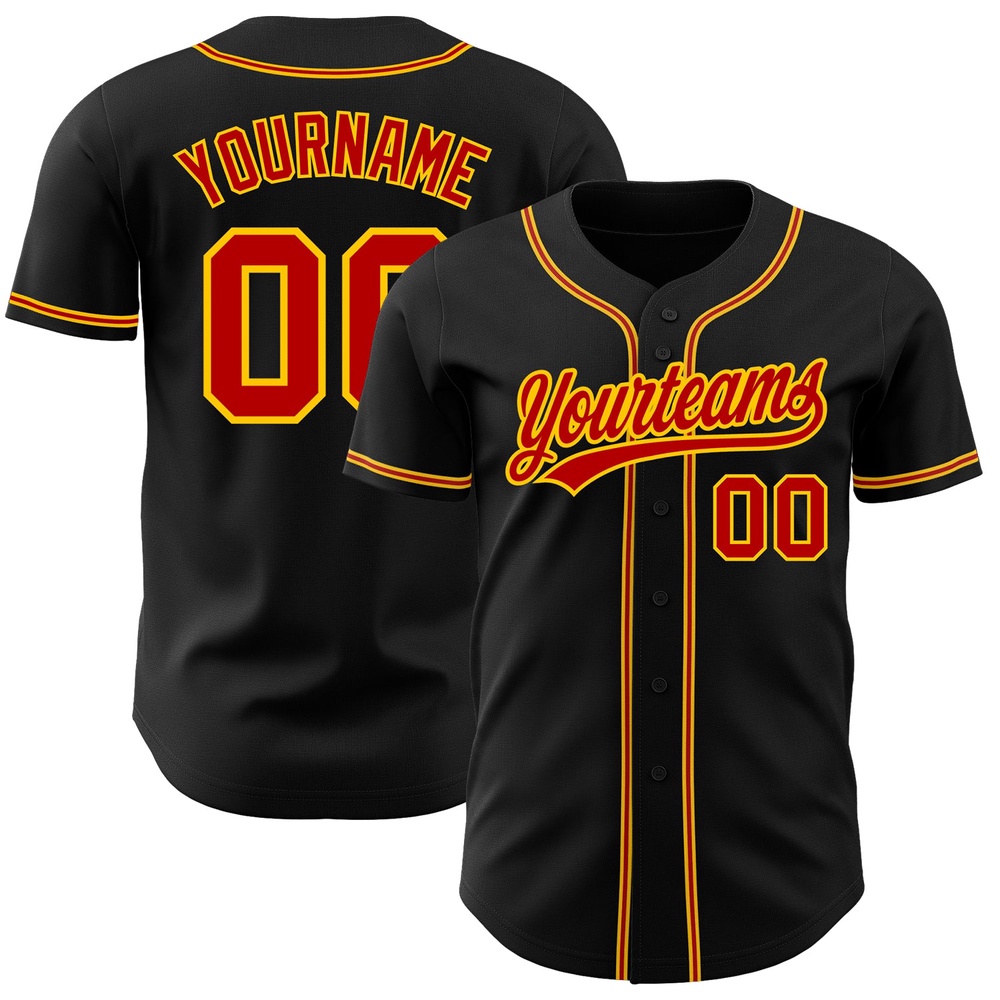 Black Red-Gold Authentic Baseball Jersey, Custom Baseball Jersey, Personalized Sport Jersey