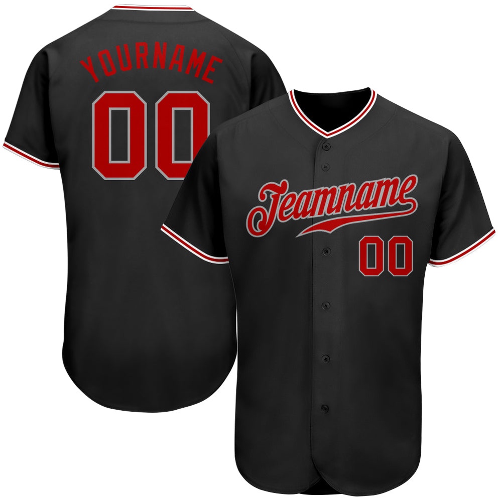 Black Red-Gray Authentic Baseball Jersey, Custom Baseball Jersey, Personalized Sport Jersey
