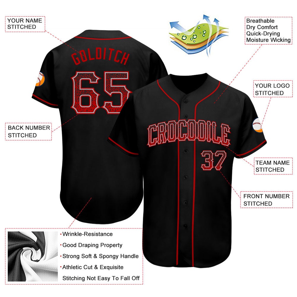 Black Red-Gray Authentic Drift Fashion Baseball Jersey, Custom Baseball Jersey, Personalized Sport Jersey