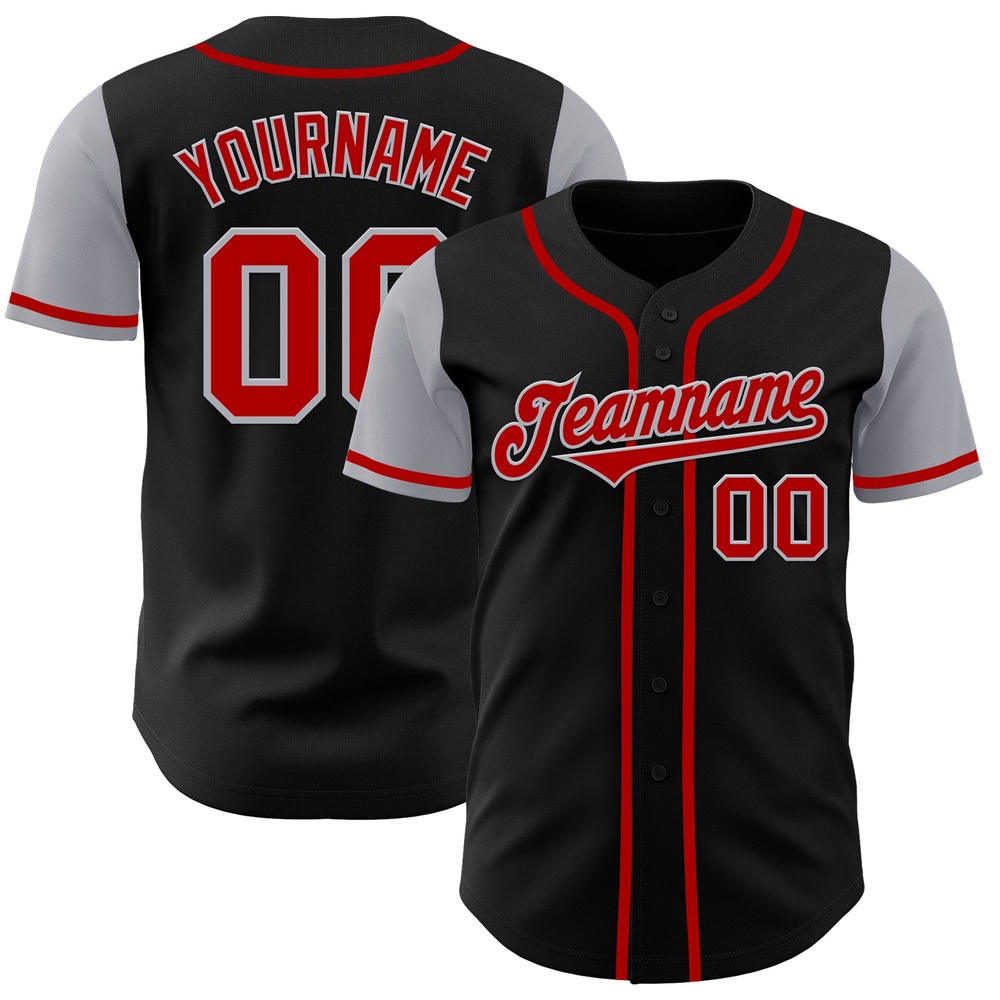 Black Red-Gray Authentic Two Tone Baseball Jersey, Custom Baseball Jersey, Personalized Sport Jersey