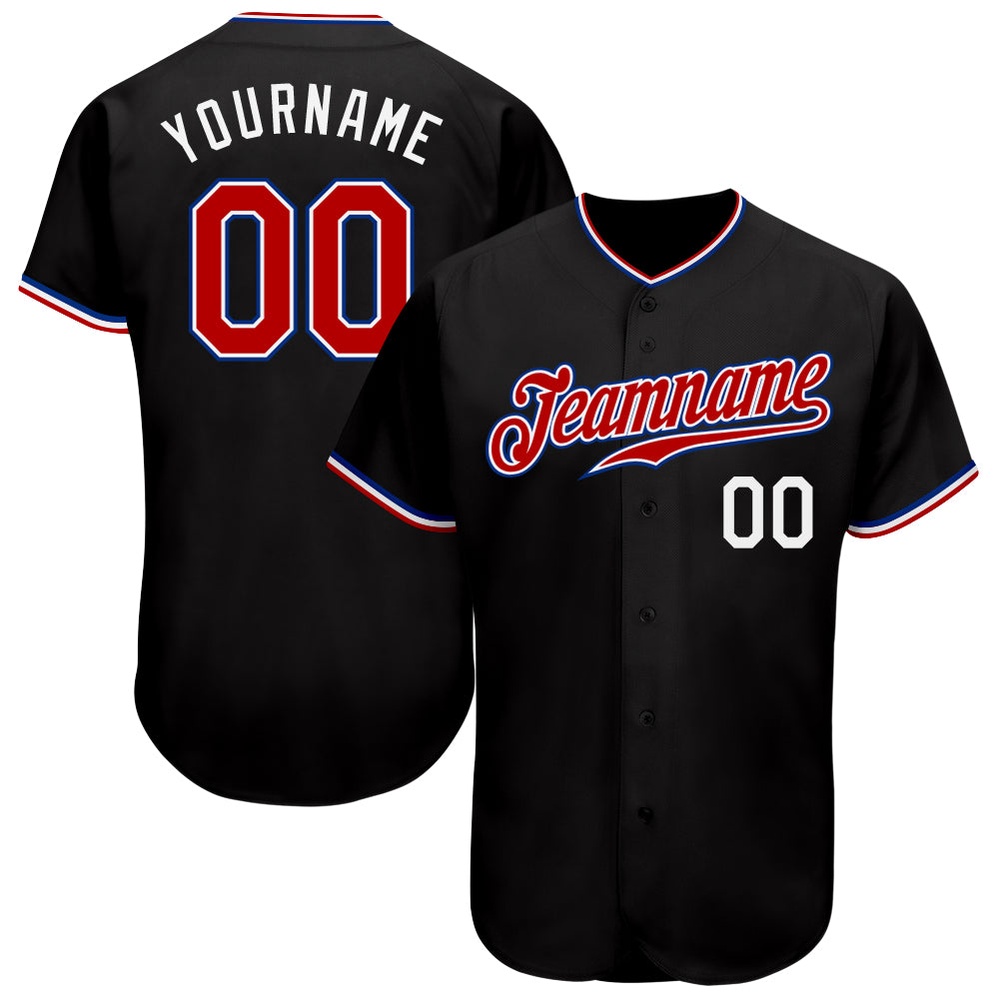 Black Red-Royal Authentic Baseball Jersey, Custom Baseball Jersey, Personalized Sport Jersey