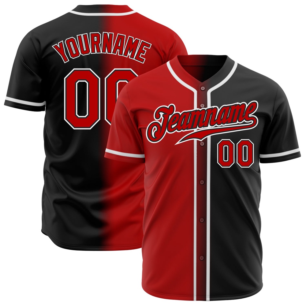 Black Red-White Authentic Gradient Fashion Baseball Jersey, Custom Baseball Jersey, Personalized Sport Jersey