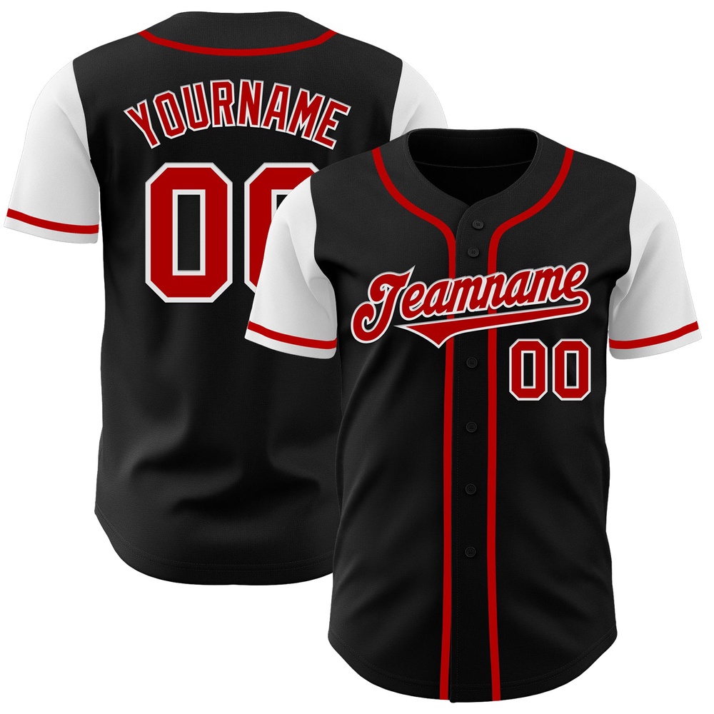 Black Red-White Authentic Two Tone Baseball Jersey, Custom Baseball Jersey, Personalized Sport Jersey