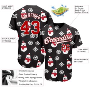 Black Red-White Christmas 3D Authentic Baseball Jersey,&hellip;
