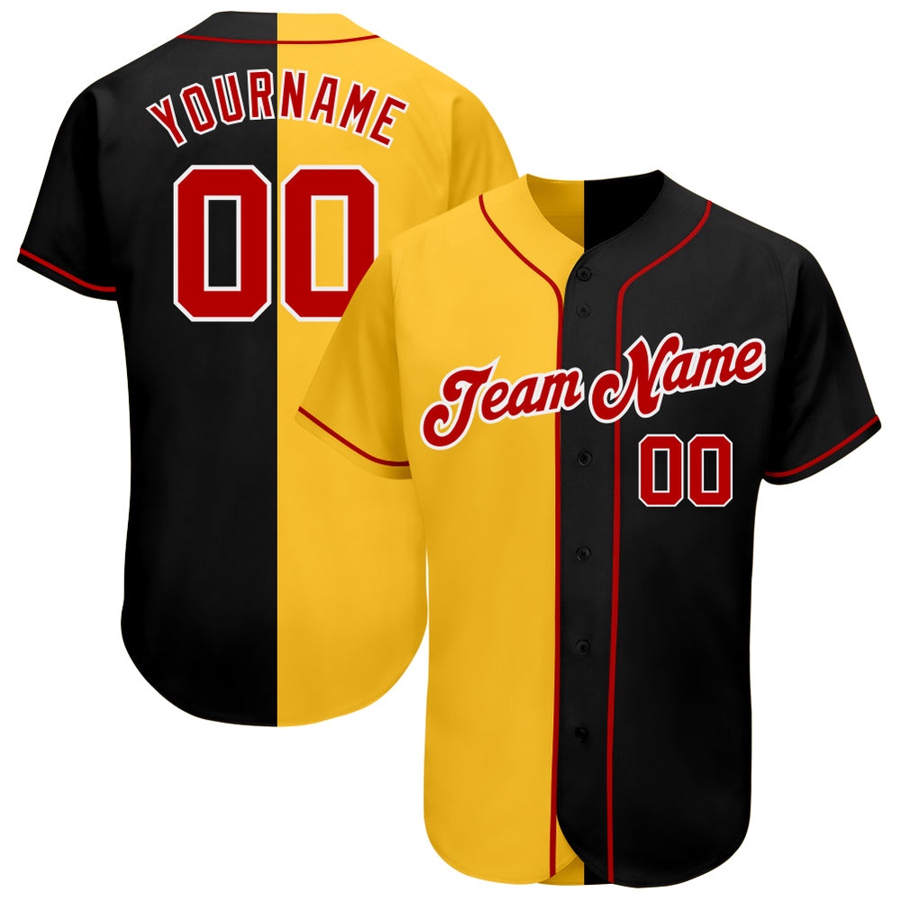 Black Red-Yellow Authentic Split Fashion Baseball Jersey, Custom Baseball Jersey, Personalized Sport Jersey