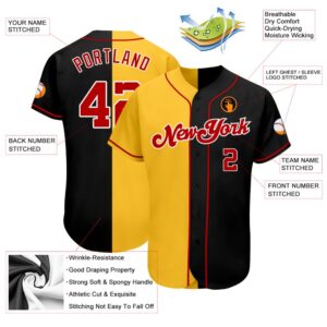 Black Red-Yellow Authentic Split Fashion Baseball Jersey,&hellip;