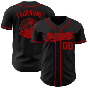 Black Red Authentic Baseball Jersey, Custom Baseball&hellip;
