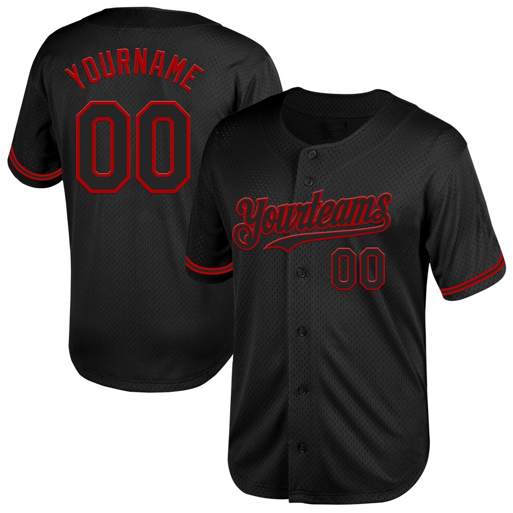 Black Red Mesh Authentic Throwback Baseball Jersey, Custom Baseball Jersey, Personalized Sport Jersey Black Red Mesh Authentic Throwback Baseball Jersey, Custom Baseball Jersey, Personalized Sport Jersey