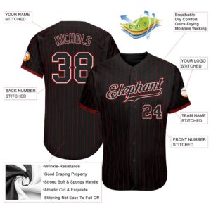 Black Red Pinstripe Black-White Authentic Baseball Jersey,&hellip;