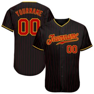 Black Red Pinstripe Red-Gold Authentic Baseball Jersey,&hellip;