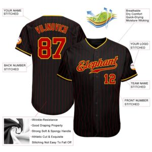 Black Red Pinstripe Red-Gold Authentic Baseball Jersey,&hellip;