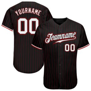 Black Red Pinstripe White-Red Authentic Baseball Jersey,&hellip;