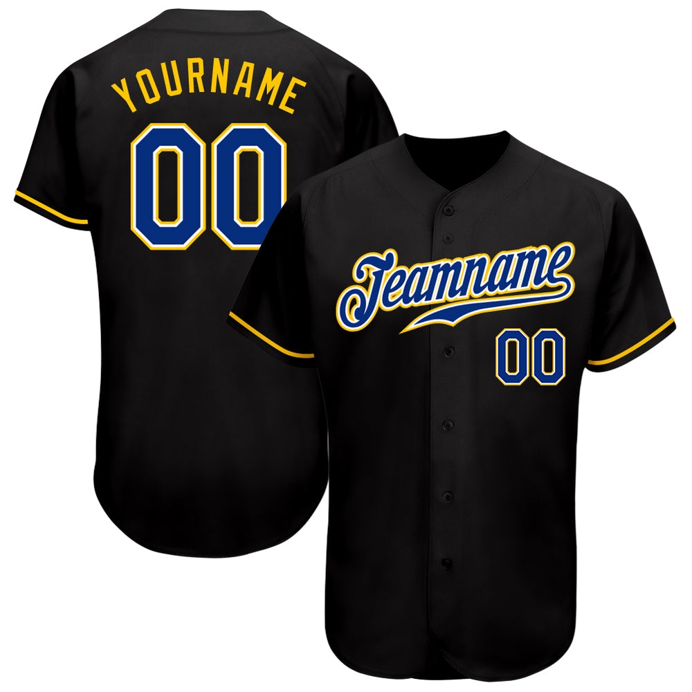 Black Royal-Gold Authentic Baseball Jersey, Custom Baseball Jersey, Personalized Sport Jersey