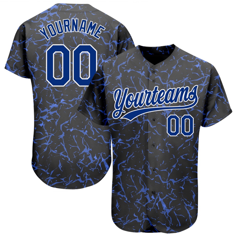Black Royal-White 3D Pattern Design Authentic Baseball Jersey, Custom Baseball Jersey, Personalized Sport Jersey